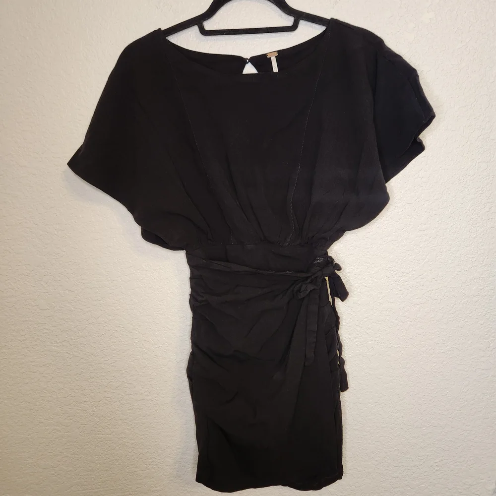 Free People Black Body Con Wrap Mini Dress Open Back XS